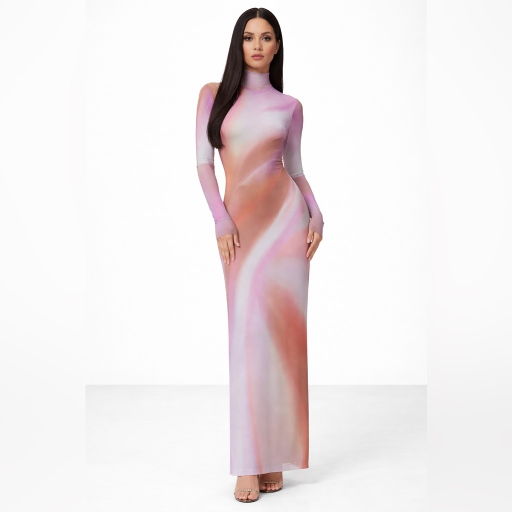 NWT AFRM Revolve Didi Long Sleeve Mesh Maxi Dress in Lilac Watercolor Medium